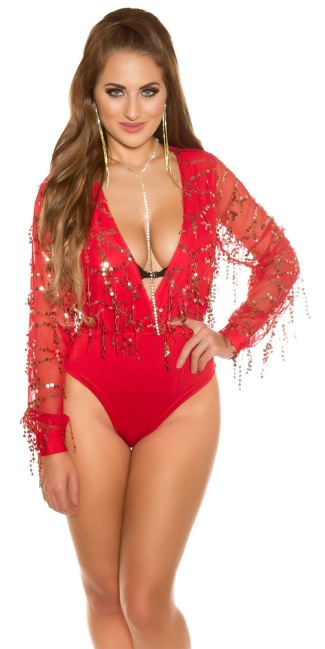 party bodysuit with sequin threads Red